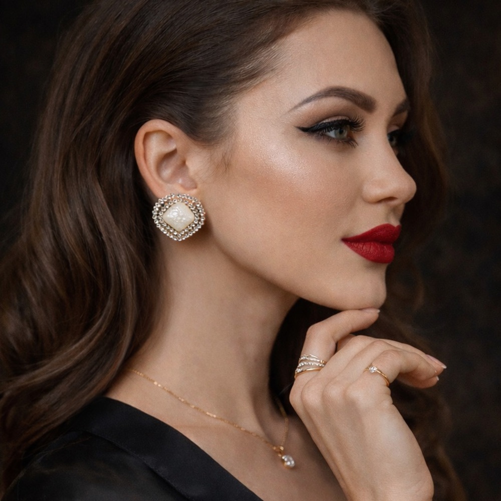 Pearl Ivory Statement Earrings – Rhinestone Halo Glam Luxe Old Hollywood